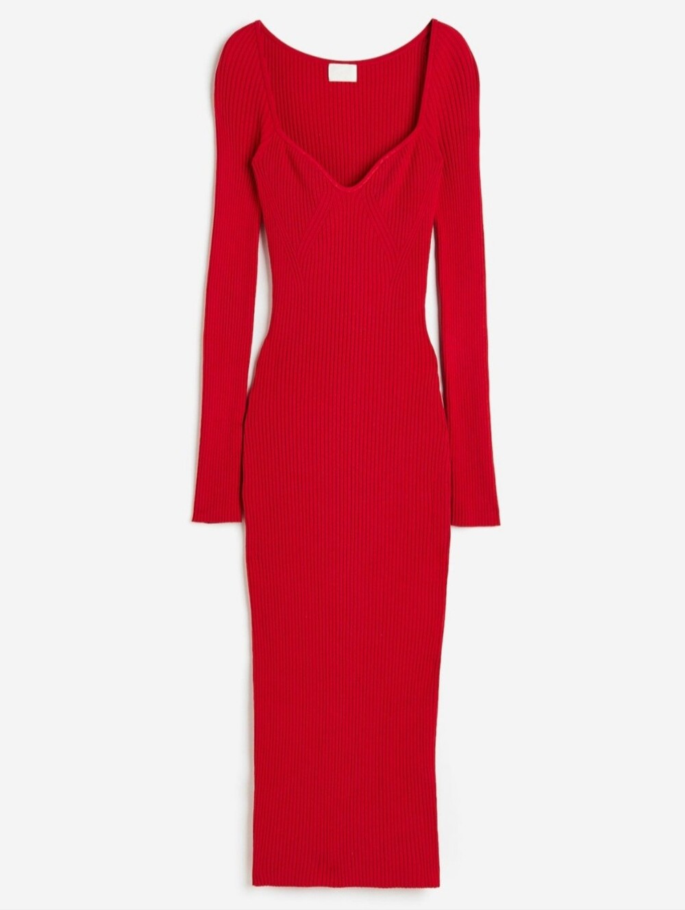 H&M Ribbed Knit Sweetheart Neck Midi Dress XL Bodycon Long Sleeve